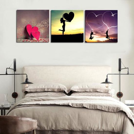 3 Panneaux De L Homme Coeur Aimant Peintures Murales Decoratives