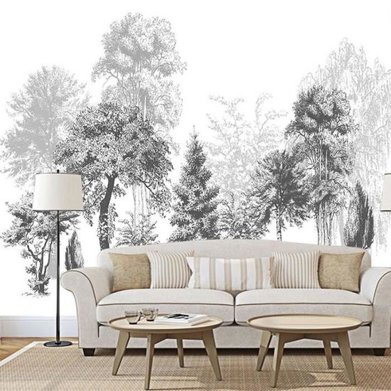 Papier Peint jungle noir et blanc Soie, 200×140cm, Poster geant Mural