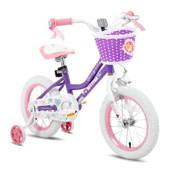 Vélo Enfant Hiland 12-16 Pouces Avec Roues Stabilisatrices - Panier & Freins Double Sécurité (Rose/Blanc/Violet)