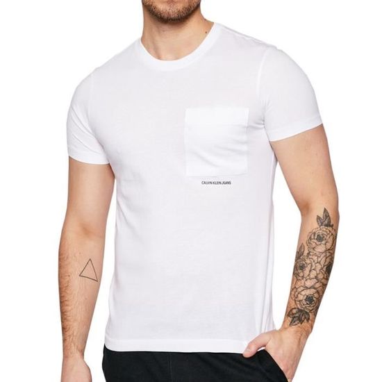 T shirt Blanc Homme Calvin Klein Micro Branding Blanc Cdiscount