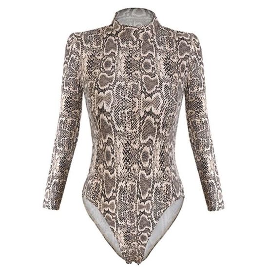 Body à Manches Longues Femme Motif Serpent Et Fleurs - Col Roulé - 90% Polyester, 10% élasthanne - Taille Ajustée - 3