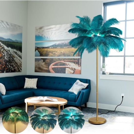 WEAFIEO Lampadaire En Plumes D'Autruche Doré - Moderne Avec Variateur Et 3 Températures De Couleur