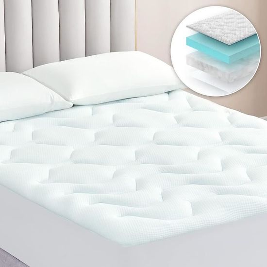 Surmatelas HYLEORY Matelassé Queen Size (140x200 Cm) – Doux, Rafraîchissant, Avec Coins Ajustables (jusqu'à 53 Cm)