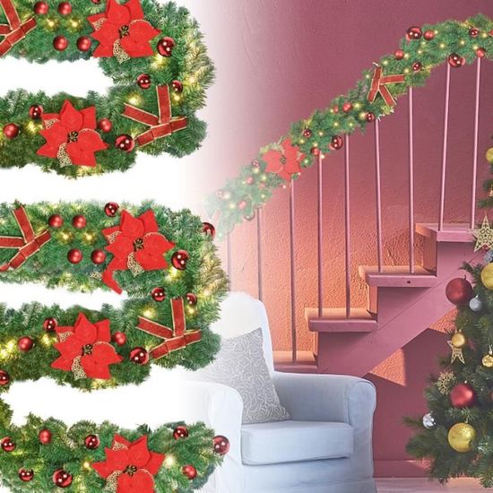 Guirlande Noël, 2.7m/8ft Guirlande Sapin avec Lumières 30 LED Guirlande Noël, 2.7m/8ft Guirlande Sapin avec Lumières 30 LED