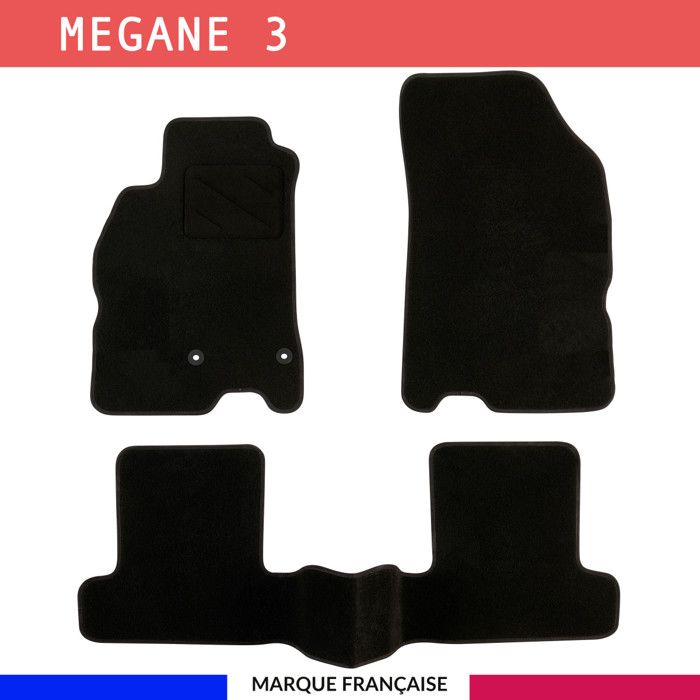 Tapis de sol voiture - Sur mesure pour RENAULT MEGANE 3 (11/2008-01/2016) Antidérapant - 3 pièces : Protection arrière - Moquette