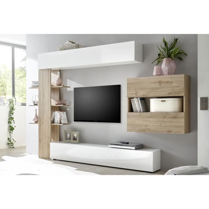 LUCIE LAQUE BLANC ET CHENE ENSEMBLE COMPOSITION MEUBLE TV TENDANCE