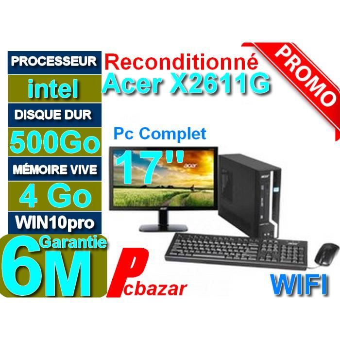 Acer Veriton X2611g-desktop Intel® 3.30 Mhz Ram 4 Go Hdd 500go Win 10 écran 17- Clavier Souris Wifi.