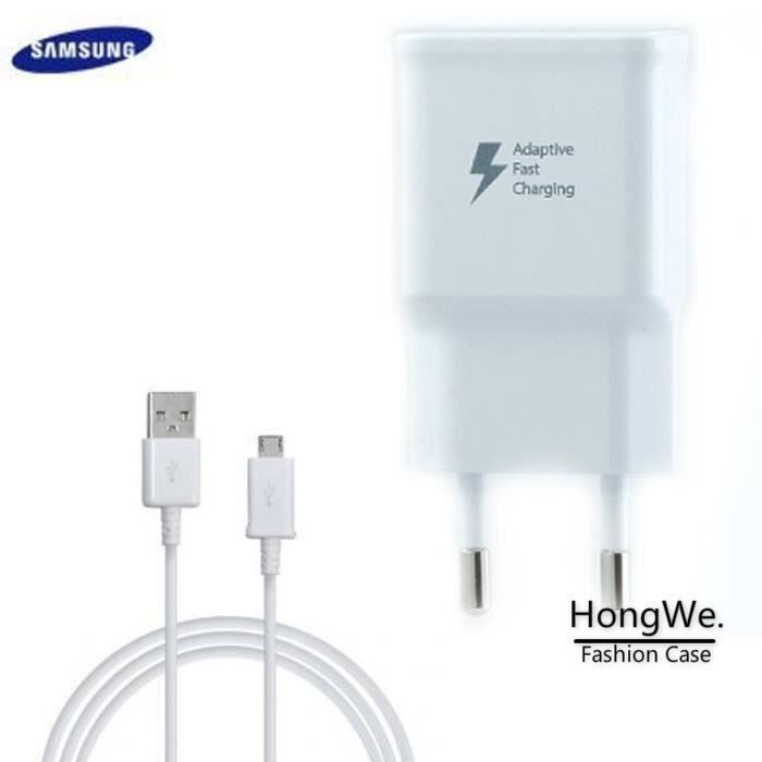 HLMonkey® Chargeur Samsung Galaxy S6 S6 Edge S6 Edge Plus S7 S7 Edge Charge Rapide AFC 2A Blanc + cable 1,2 M USB-micro USB
