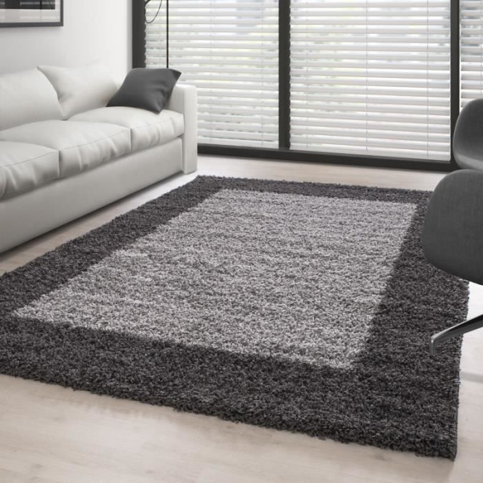 Tapis Shaggy - 160x230 cm - Gris et Blanc