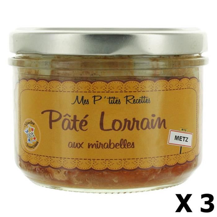 Lot 3x Pâté Lorrain aux mirabelles - Fabriqué en France - Mes P'tites Recettes - pot 220g