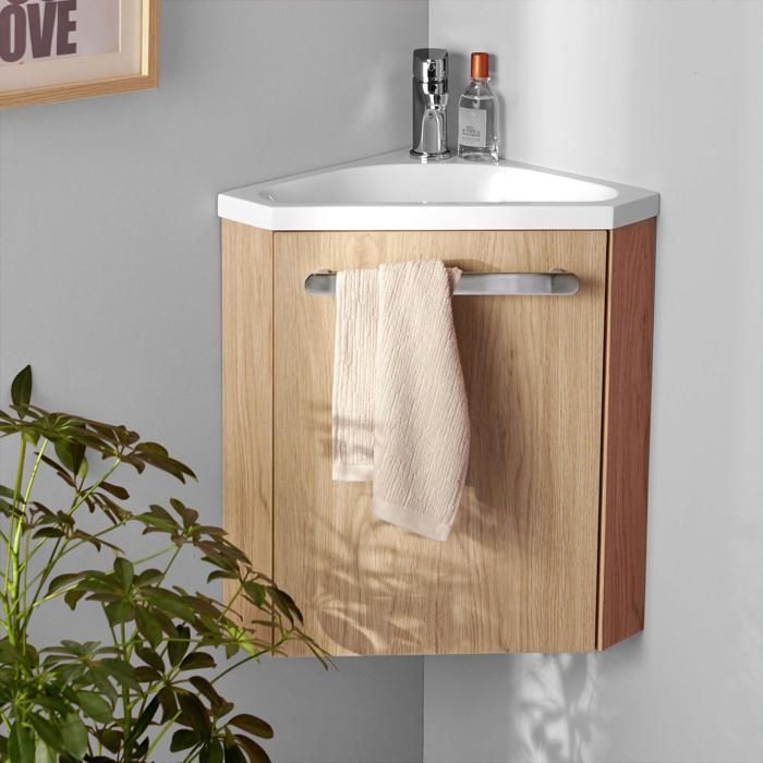 Lave-mains D'angle Skino Avec Vasque Résine L 35 X H 53 X P 35 Cm Décor Chêne