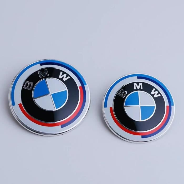 Lot De 2 Bmw Édition 50e Anniversaire Emblème: 1 Logo De Capot Diametre 82mm + 1 Logo De Coffre Diametre 74mm