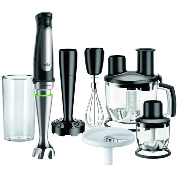 Braun Multiquick 7 MQ 7087X Mixeur plongeant avec technologie ActiveBlade, broyeur, fouet et robot de cuisine avec 11 accessoires No
