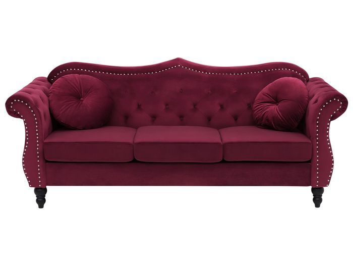 Beliani - Canapé Chesterfield 3 places en velours rouge SKIEN