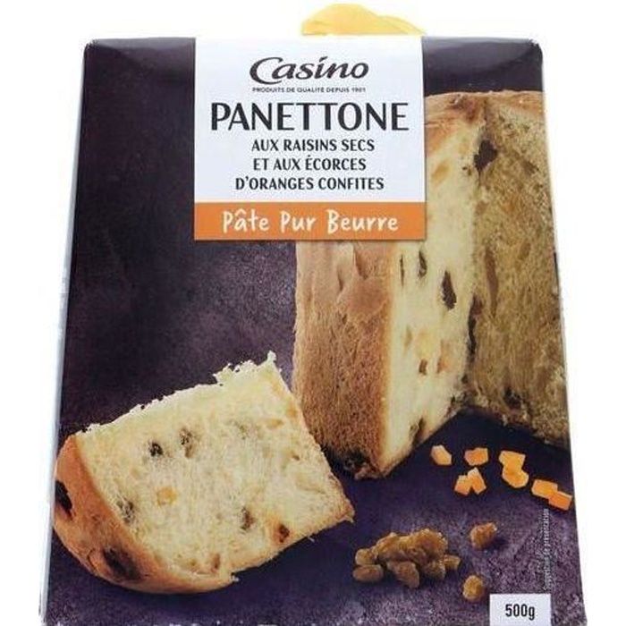 CASINO Panettone aux Raisins secs et aux Écorces d'Oranges confites - Pâte Pur Beurre - 500 g