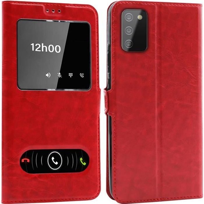 Coque pour Samsung Galaxy A02S (6,5 Pouces), Double Fenêtre - Rouge