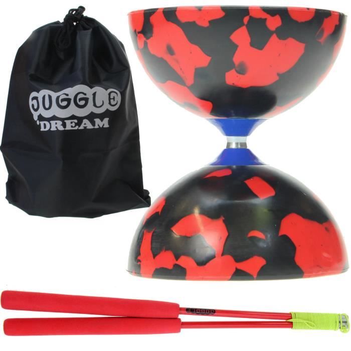 Kit diabolo Jester noir et rouge + baguettes superglass + sac de rangement