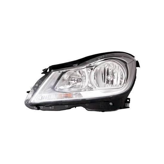 Phare Optique avant gauche pour MERCEDES (W204) CLASSE C ph. 2 2011-2014, H7+H7, Corps Chrome.