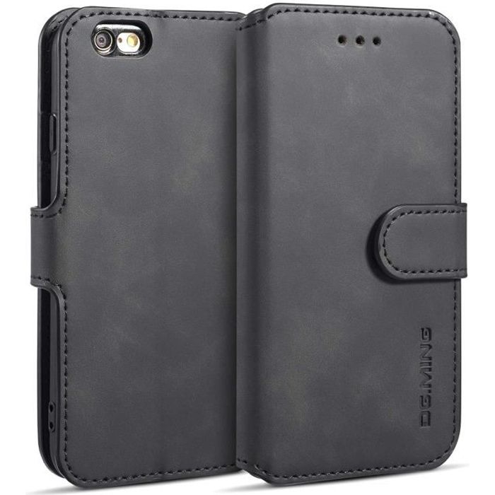 iPhone 6S Plus Coque à Rabat en Cuir Portefeuille pour iPhone 6 Plus-iPhone 6S Plus Étui Housse Rétro Flip Cover Wallet Case -Noir