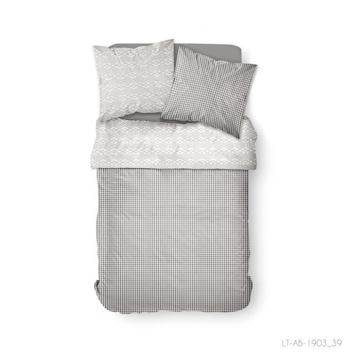 Parure de lit 2 personnes 240X260 Coton imprime gris Floral SUNSHINE
