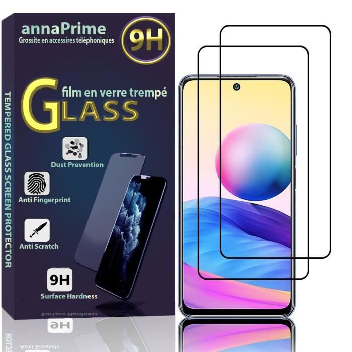 VCOMP® Pour Xiaomi Redmi Note 10 5G 6.5-: Lot - Pack de 2 Films de protection d'écran Verre Trempé Plein écran de Couleur - NOIR