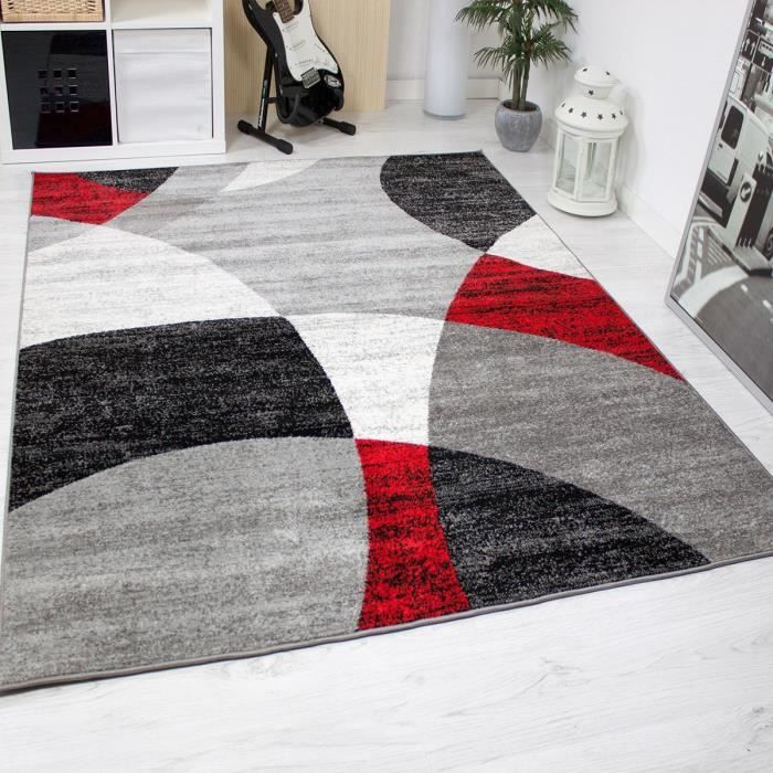 Tapis pour le salon - Gris, blanc, noir et rouge - 200 x 280 cm