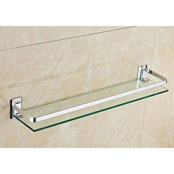 Étagère de Salle de Bain Rectangulaire en Verre Aluminium Support Mural 40*12*7cm