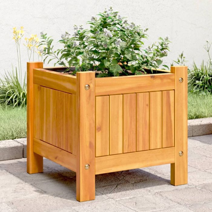 vidaXL Jardinière avec Doublure 31x31x30 cm Bois d'Acacia - vue 2