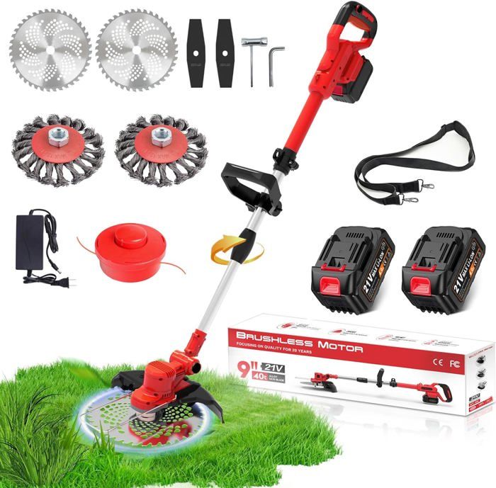 Débroussailleuse Sans Fil 21V 1300W + 2 Batteries 4Ah – Tête Rotative, Lames & Fil, Pour Makita, Jardin & Pelouse