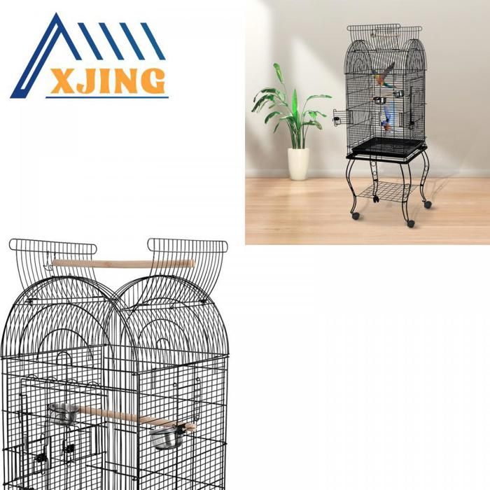 Meilleurs prix pour XJING Cage à oiseaux en métal, cage à oiseaux pour perroquets canaris, 59*59*150cm, cadre avec 4 roulettes (noir)