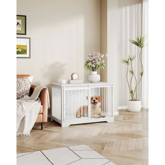 100cm Cage pour Chiens Table d’Appoint Niche Moderne pour Chiens Cage pour Chiots Maisonnette pour Animaux 2 Portes