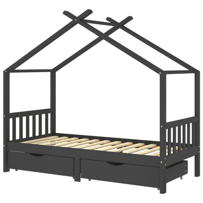 Lit Cabane Enfant En Pin Massif VidaXL - Structure Tipi 70x140 Cm - Gris - Cadre Seul