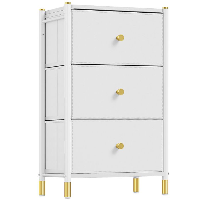 Commode 4 Tiroirs Blanc - 62x35x96 Cm - Meuble Chambre, Couloir - Poignées Dorées