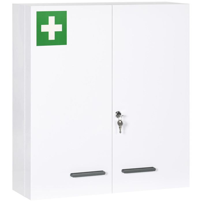 Armoire à pharmacie - kleankin - 6 étagères avec serrure et 2 clés de sécurité - 55x18x60 cm - blanc Armoire à pharmacie - kleankin - 6 étagères avec serrure et 2 clés de sécurité - 55x18x60 cm - blanc