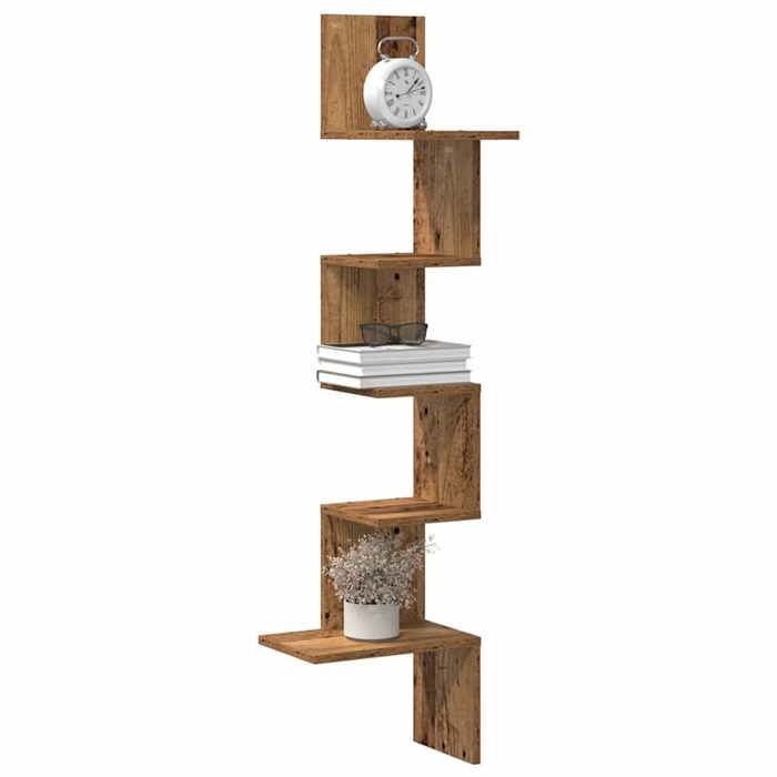 vidaXL Étagère dangle murale vieux bois 32x32x1275cm bois ingénierie étagère murale étagère suspendue étagère murale 860524