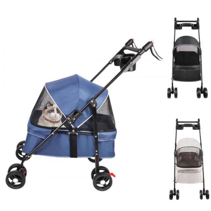 Comparer les prix de XUANYU Animaux Voyage Poussette -  Poussette pour chien avec Sac de Rangement et Housse de Pluie + Porte-gobelet - Bleu -Jusqu'à 2