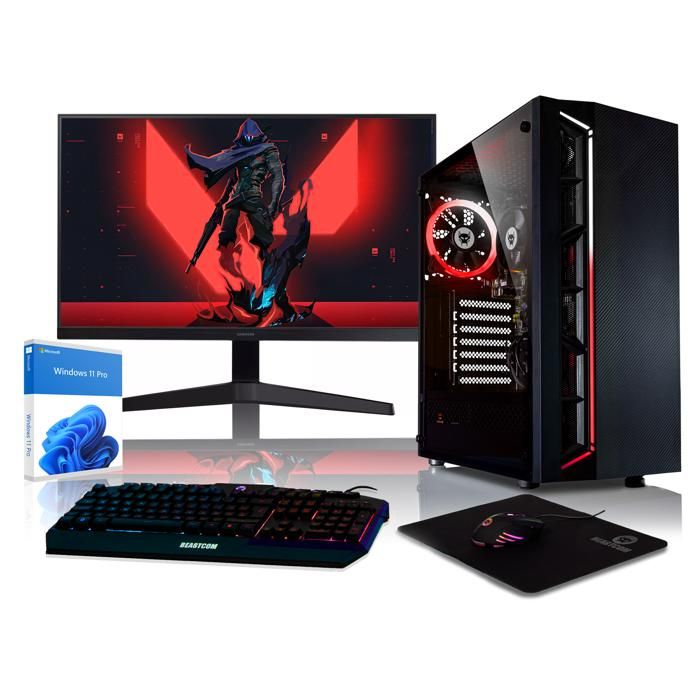 BEASTCOM Q3 Essential Gaming PC Gamer AMD Ryzen 5 4X3.90GHz 4K RX Vega 11 16Go RAM 1To SSDWiFi Win11