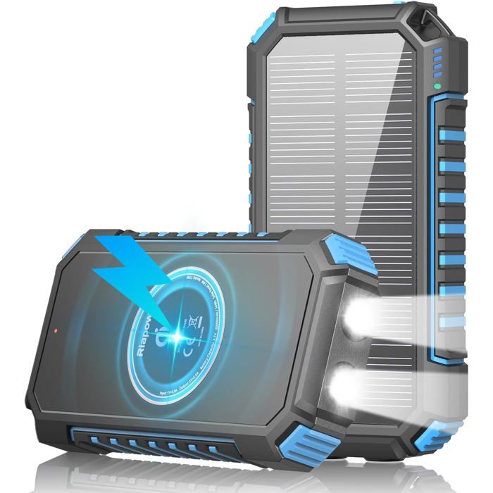 Batterie Externe Solaire 26800mAh 15W - Chargeur Sans Fil Avec Lampe Torche 4 Sorties
