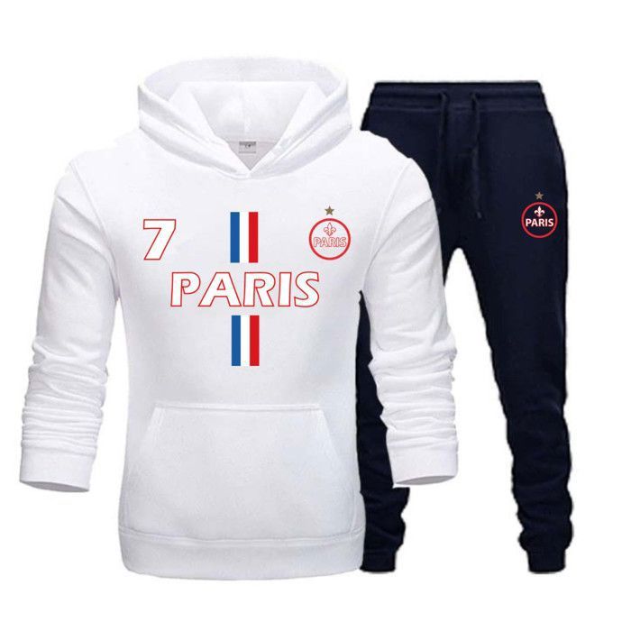 Jogging survêtement homme style Paris 1 étoile – Blanc et Bleu Marine - Blanc