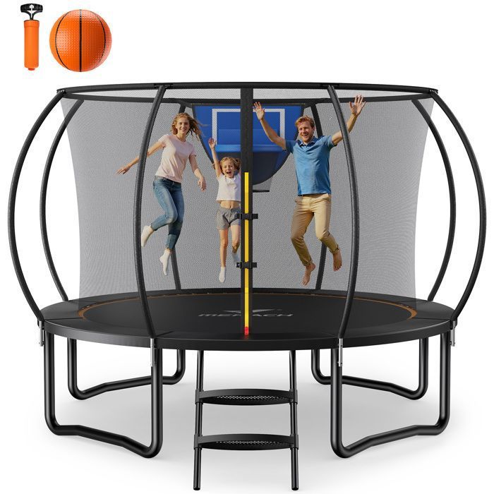 MERACH  - Trampoline Ext&eacute;rieur &Oslash;305 cm avec Ballon, Filet de S&eacute;curit&eacute;, Panier de Basket, Structure Renforc&eacute;e, Charge 150 kg, 10 ft