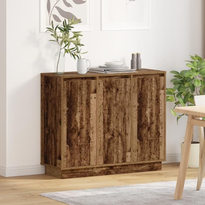 Buffet à LED-Meuble de rangement avec éclairage LED Bois Vieilli 90x32x75 cm Bois Composite