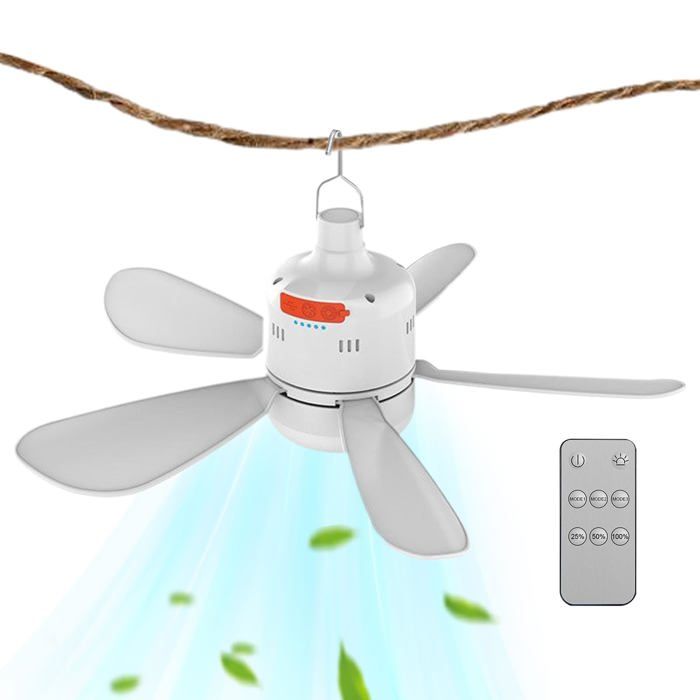 Ventilateur de plafond pour camping tonnelle télécommande batterie longue durée et rechargeable USB vitesse réglable - Handeiu