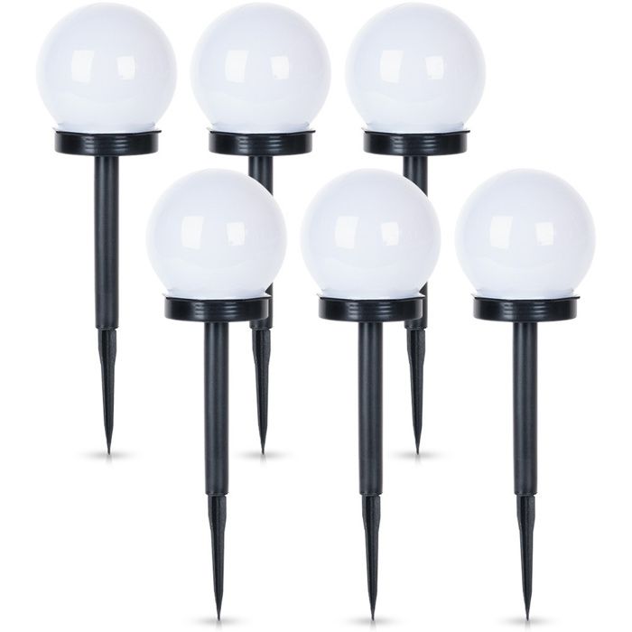 Lampes solaires LED à planter - VILDE - Lot de 6 - 33 5 cm - Blanc - IP44 - Capteur crépusculaire - Énergie solaire