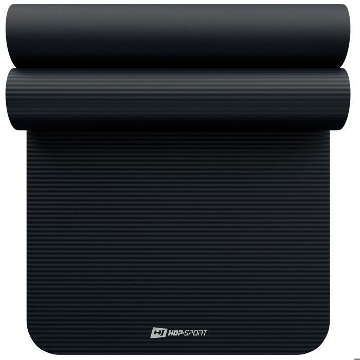 Tapis de fitness 190x80x15 cm Hop-Sport Tapis de sport antidérapant Tapis de yoga en mousse NBR + sangle de transport Noir