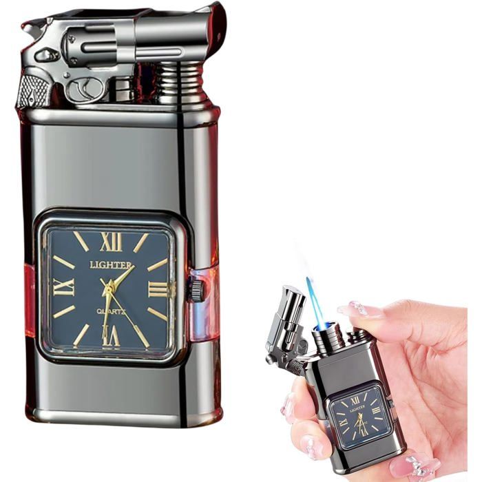 Briquet Tempête Vintage Avec Lunette De Montre - Design Pistolet Noir, Idéal Camping Et Cadeau Homme SF345