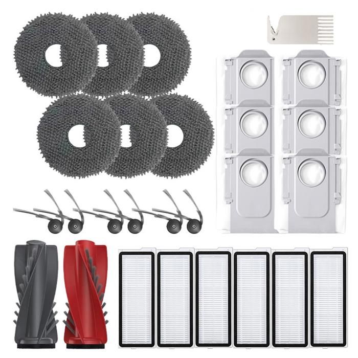 Saprdii Kit d'accessoires pour roborock Qrevo Curv/Qrevo Edge, 1 brosse roulante, 4 sacs à poussière, 4 lingettes, 2 filtres, 4 brosses latérales, pièce de rechange pour robot aspirateur