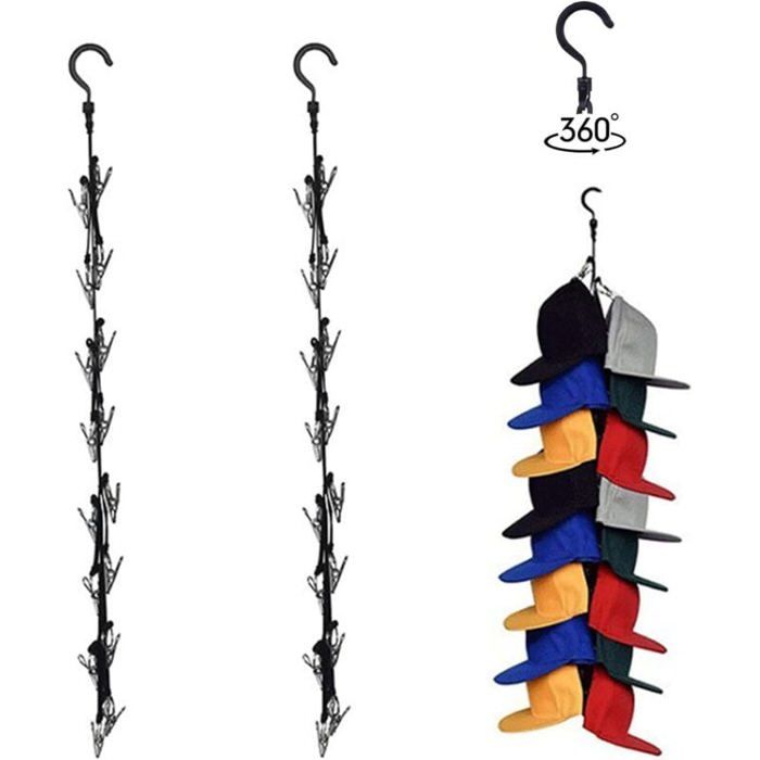 2Pcs Porte Casquette Support de Casquette de Baseball Organisateur Casquette Mural avec 16 Clips Organisateur de Casquette à Susp