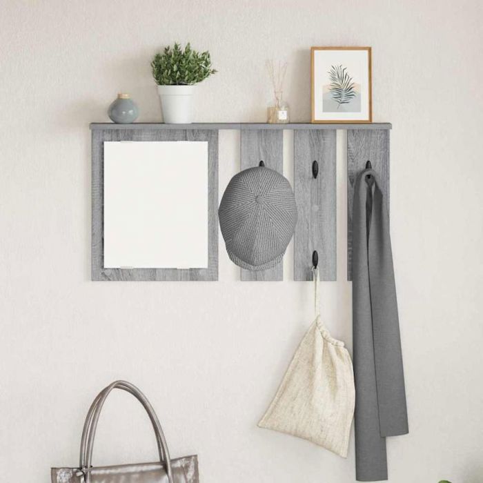 vidaXL Vestiaire mural Sonoma gris 85 cm avec miroir étagère et crochets – Meuble dentrée