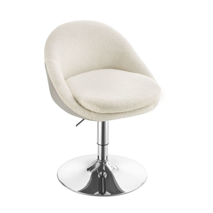 Tabouret de Bar Réglable avec Dossier Fauteuil Pivotant en Acier Chaise de Bureau pour Salle à Manger Bar Bureau Blanc