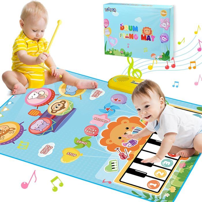 LEADSTAR Tapis De Piano Musical – 100x36 Cm, 8 Sons D'Instruments, 10 Chansons, Enregistrement – Jouet Éducatif 1-3 Ans, Piles AAA